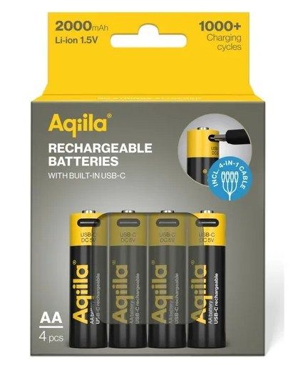 Aqiila oplaadbare AA USB-C-batterijen 2000 mAh 1,5 V - 4 stuks