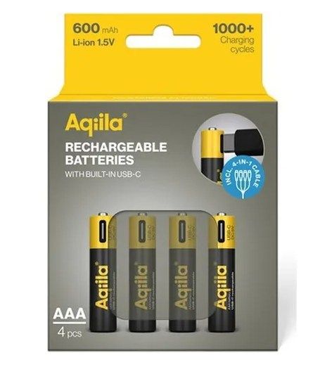 Aqiila oplaadbare AAA USB-C-batterijen 600 mAh 1,5 V - 4 stuks
