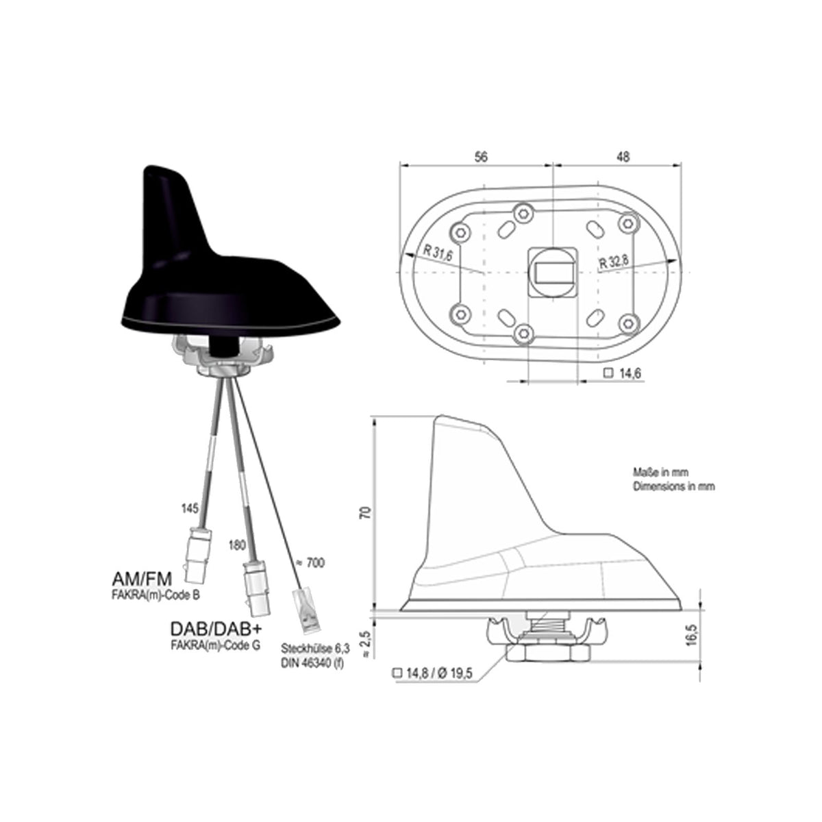 AM-FM- en DAB-antennes 24033775.01 voor universele toepassing