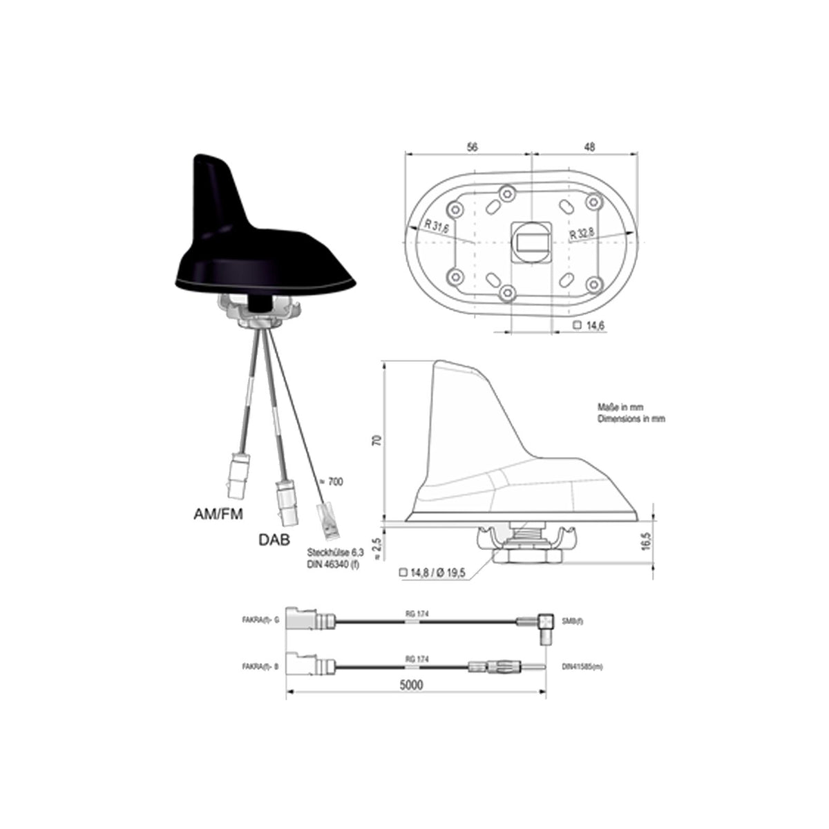 AM-FM- en DAB-antennes 24033775.02 voor universele toepassing