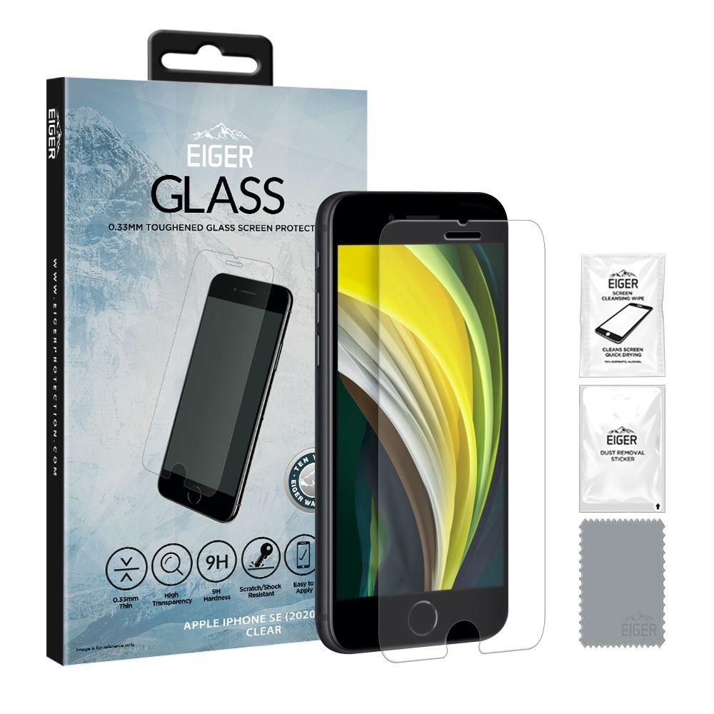 Eiger GLASS Screen Protector Apple iPhone SE 2020- transparant voor Apple iPhone SE (2020) (2nd Gen) (Lightning - Qi - PD) | Apple iPhone SE (2022) (3rd Gen)