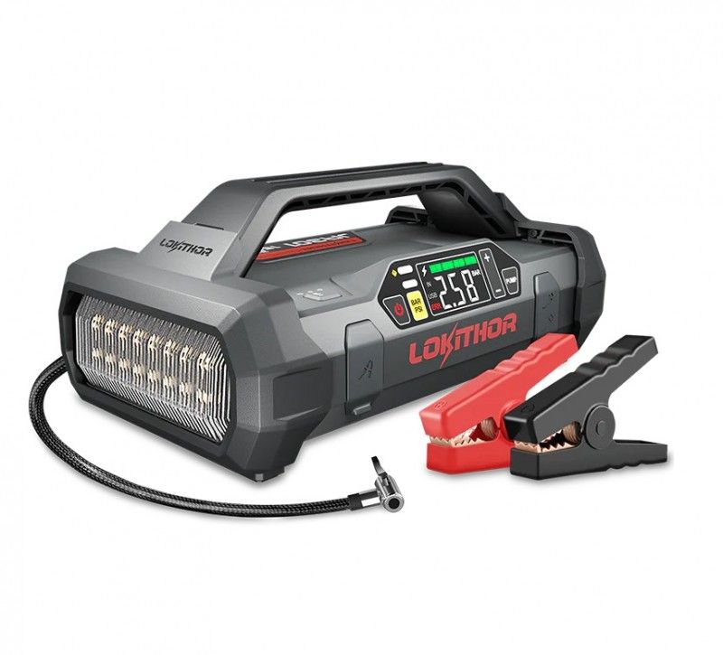 Lokithor JA301 jumpstarter 2000 A met compressor en powerbank