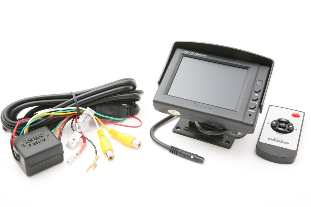 m-use opbouwmonitor 3.5-inch scherm 2x AV 12V inclusief luidspreker en afstandsbediening