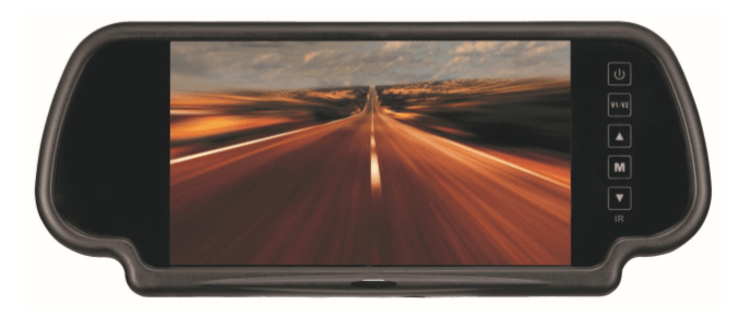 m-use spiegel 12/24V met 7-inch monitor, clips, 2x RCA. CVBS
