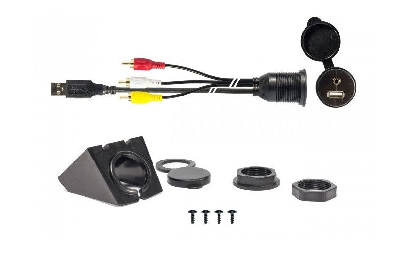 RTA Lader 12V inbouw usbA AUX/Video RCA in 2m kabel
