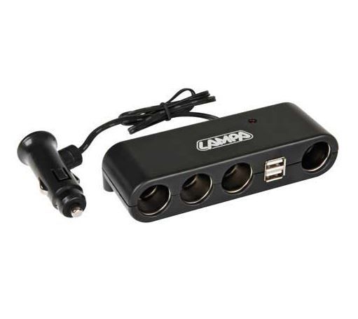 m-use Lader 12/24V adapter 4x sigarettenaanstekerplug F + 2 x usbA 5A 0.6m
