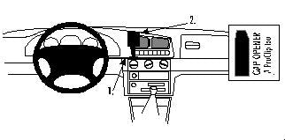 Brodit ProClip 852213 voor Skoda Pickup 1996-2000, Skoda Felicia 1995-2001 en Volkswagen Caddy Pickup 1997-2001 - montagepositie op dashboard